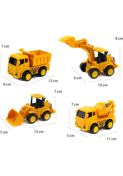 Kamyon Kepçe Dozer Beton Mikseri 4'lü Oyuncak Araba Şantiye Seti