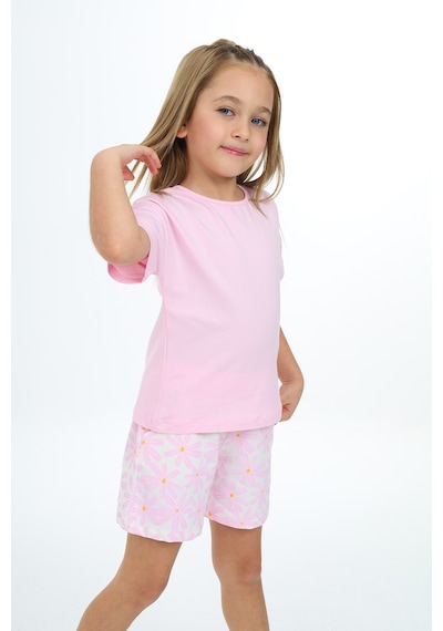 Toontoy Kids Toontoy Kız Çocuk Garni Ve Üst Çiçek Baskılı Şortlu Takım Açık Pembe
