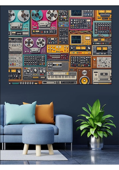 Retro Kaset Çalar Koleksiyonu Dekoratif Kanvas - Mdf Ahşap Tablo