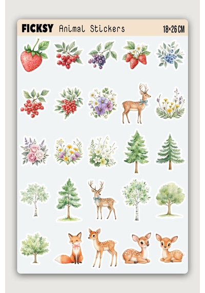 Sevimli Orman Hayvanları Sticker Seti - 50 Adet Etiket Çıkartma Diğer