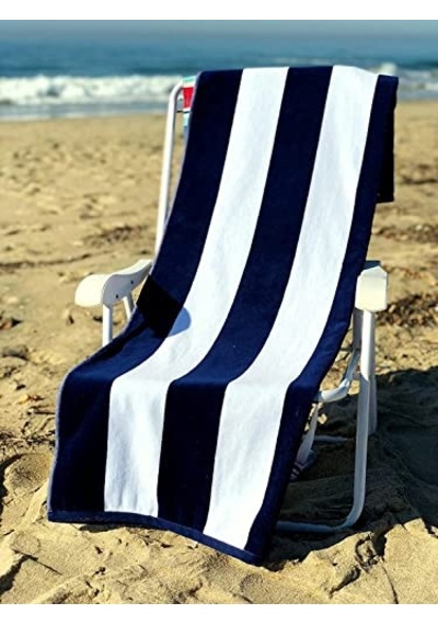 Plaj Büyük Havlu, Havuz Ve Plaj, Cabana Çizgili Tek Taraflı Havlu Ve Tek Taraflı Kadife 81 Cm X 177 Cm Mavi Beyaz 1 Açık Bej