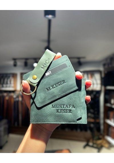 Mft Leather Hakiki Deri Erkek Cüzdan Seti - İsim Yazılı, Kişiye Özel Kartlık Ve Anahtarlık Paris 1204 - Tiguan Haki Tiguan Haki