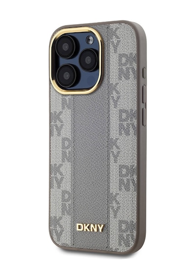 Apple Uyumlu iPhone 15 Pro Kılıf Dkny Lisanslı M-safe Şarj Özellikli 3d Yazılı Checkered Pattern Kapak Krem