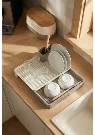 Vizon Sürgülü Lavabo Üstü Bulaşıklık & Fonksiyonel Tabaklık Ve Bardaklık 32x36 Cm Siyah