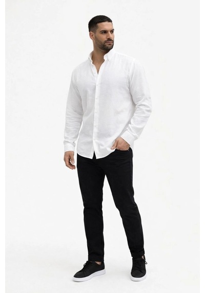 Wear Vexel Erkek Keten Kumaş Uzun Kollu Regular Fit Gömlek - Beyaz Çok Renkli