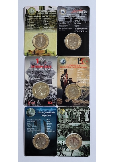 6 Li Hatıra Para Kiti Seti, Cumhuriyetin 100.yılı,ayasofya, Antep, Çanakkale, 15 Temmuz, Taaruz, Çil