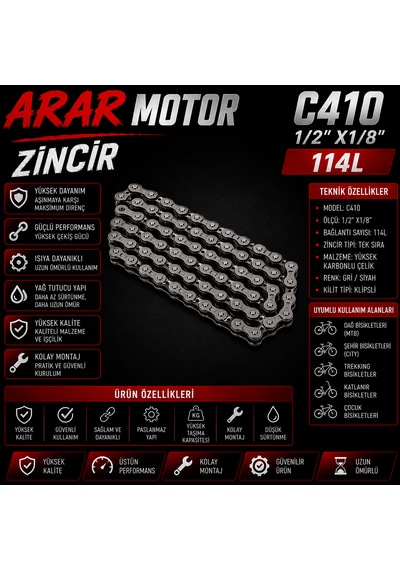 Bmx Bisiklet Vitessiz Zincir- C410 1/2-x1/8-114l-arr3091 0