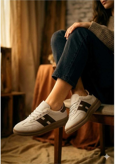 Mcdark Kadın Bej Taba Süet Sneaker Ayakkabı Bej - Taba
