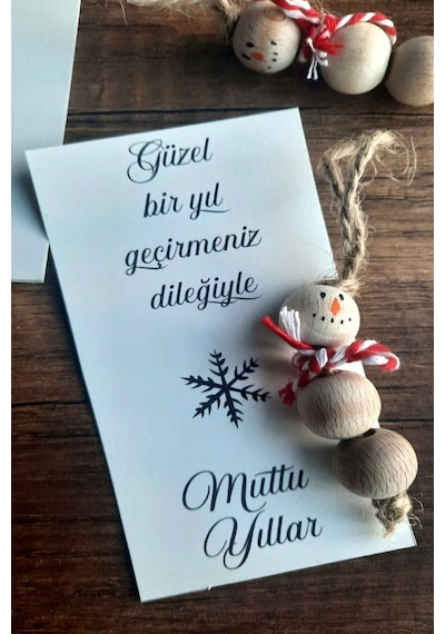 30 Adet Ahşap Kardan Adam Yılbaşı Temalı Kartlı - Yılbaşı Hediye