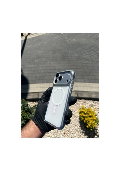 Metal Kamera Standlı Sert Mavi Şeffaf Kılıf Beyaz - 924133460 Beyaz