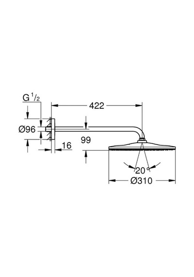 Grohe Rainshower Mono 310 Tek Akışlı Tepe Duşu Seti 422 Mm - 26557000 Gri - Gümüş