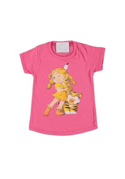 Liay Moda Kaplanlı Kız Baskılı Kız Çocuk Tişört Pembe