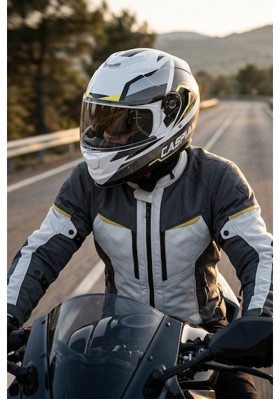 Caspiano Vento Premium Çene Açılır Kask Güneş Vizörlü Gri Sarı Ece 22.06 Sertifikalı