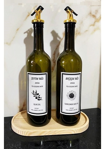 Ahşap Standlı 750 Ml Amber Yeşil Şişe Altın Akıtıcılı Etiketli Ya