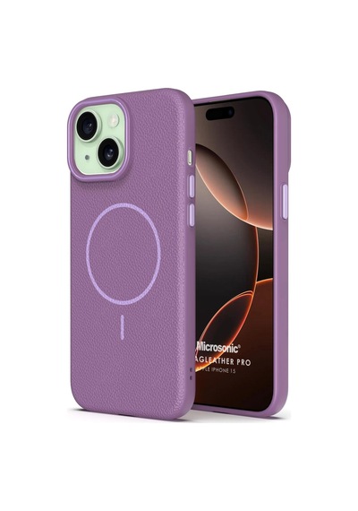 Microsonic Apple iPhone Uyumlu 15 Kılıf Magleather Pro Lila -