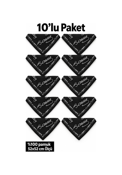 Herşeynota 10 Lu Atatürk İmza Desenli Beyaz 52x52 Cm %100 Pamuk Fular Bandana Seti Çok Renkli