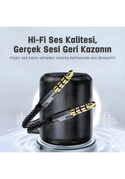 Bix BXAU3C Hi-fi 3.5 Mm Jack Örgülü Aux Ses Kablosu 2 M