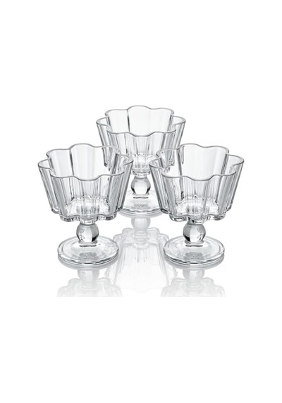 Alya 3'lü Cam Dondurmalık Ve Çerezlik Seti - Modern Tasarımlı Şeffaf Dondurmalık Set, Sosluk Ve Dondurma Sunum Kasesi 12x11 Cm