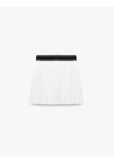 Koton Beli Lastikli Pileli Mini Şort Etek Beyaz 5sak40158nk Beyaz