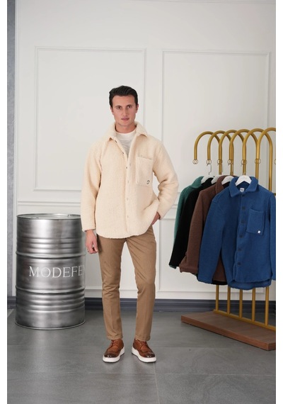 Modefendi Oversize Peluş Mont Beyaz
