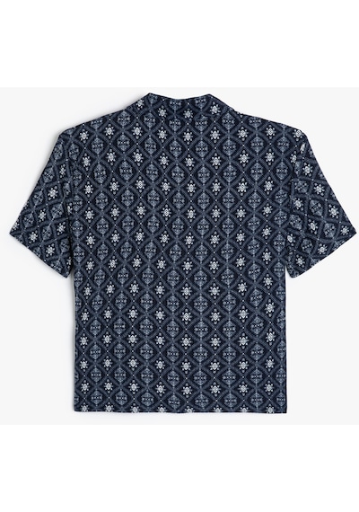 Koton Drapeli Dokulu Gömlek Desenli Slim Fit Uzun Kollu Mavi Desenli 4sal10554ık Mavi