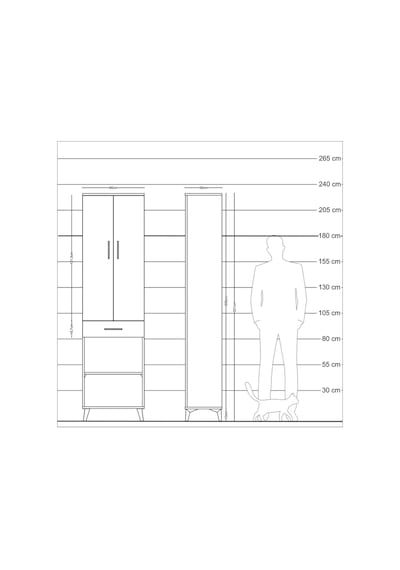 Arges Dolap 3 Raflı Tek Çekmeceli Tek Askılı 60x30x221 Çam-çam Çam