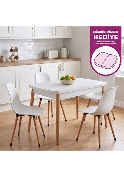 Vilinze Eames Sandalye Avanos Ahşap Mdf Açılır Mutfak Masası Takımı - 70x120+30 Cmtk-avanos-70120ak-nb-eames-nb Beyaz