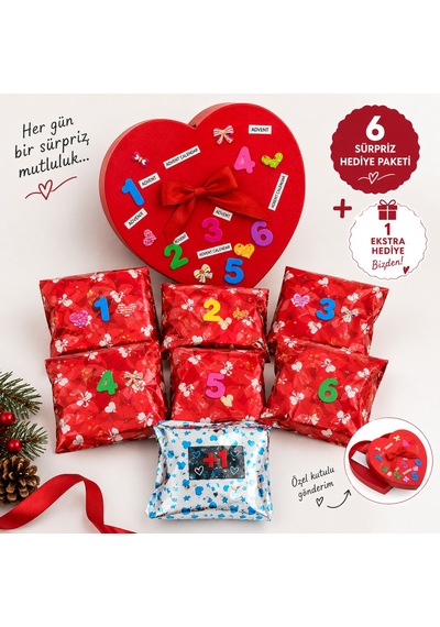 Advent Calendar Yılbaşı Hediye Kutusu - Sevgiliye Özel Kalp Kutulu Bijuteri & Sürpriz Hediye Seti 6+1 Sürpriz Paketi