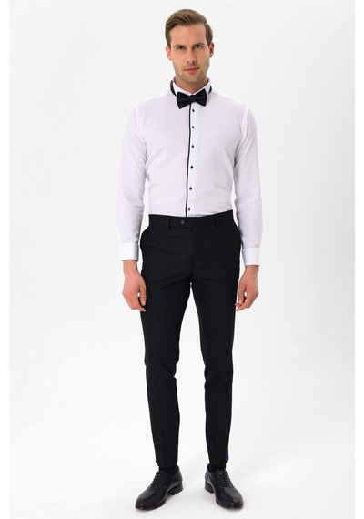 SÜVARİ Siyah Slim Fit Düz Ata Yaka Gömlek