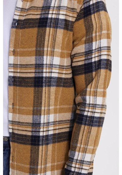 Tudors Erkek Slim Fit Dar Kesim Kareli Kışlık Oduncu Gömlek-42203 Sarı