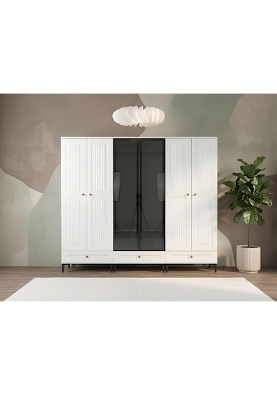 Sümer 6 Kapaklı Reflekte Camlı Membranlı Gardırop Dolap Byz Beyaz