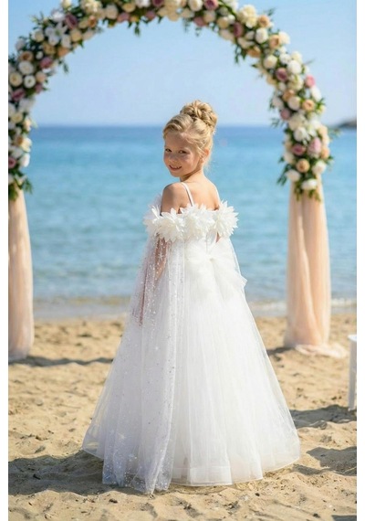 Chaton D'or Kız Çocuk Abiye Kar Taneli Pelerinli Prenses Model Askılı Abiye Elbise 6-10 Yaş Krem Chaton D'or Kız Çocuk Abiye Kar Taneli Pelerinli Prenses Model Askılı Abiye Elbise 6-10 Yaş Krem