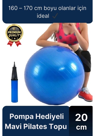 Premium Mini Gymball 20cm Jimnastik Denge Fitness Spor Şişirme Pompası Mavi Pilates Topu