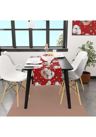 Red Rose Runner 140x45cm Ince Keten, Uluslararası Yıkama Ve Solmama Sertifikası Çok Renkli