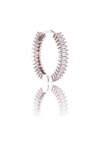 Baget Taşlı Halka Gümüş Küpe-326 Silver