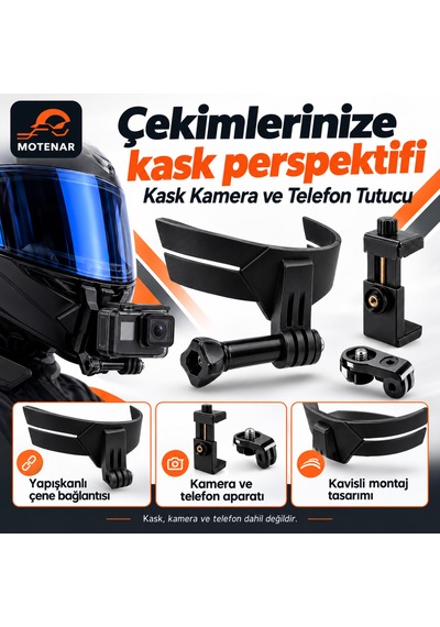 Motenar Yapışkanlı Kask Kamera Ve Telefon Tutucu Siyah