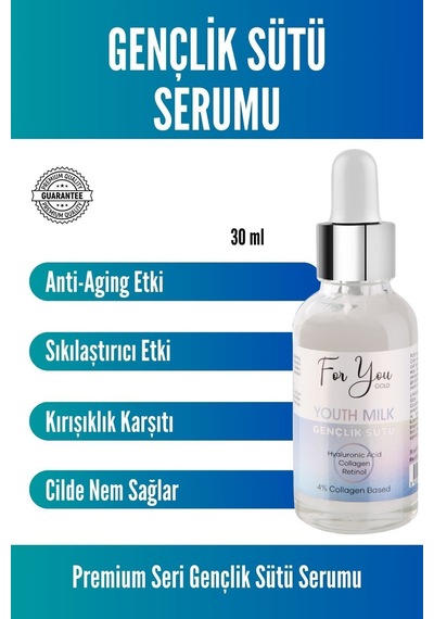 Gençlik Sütü Cilt Bakım Serumu, Anti-aging, Yaşlanma Karşıtı, Retinol-collagen-hyaluronic Acid 30 Ml