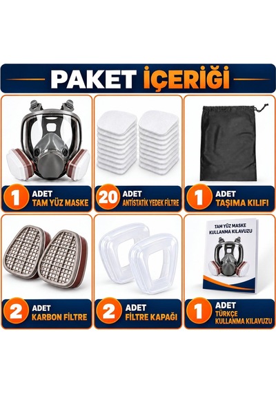 Valkyrie Profesyonel Tam Yüz Gaz Maskesi Çift Filtreli 20 Yedek Filtreli Ayarlanabilir Koruyucu Maske