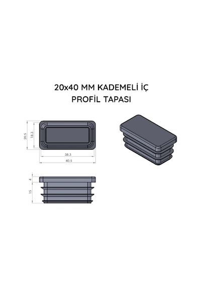 Cateksss 20x40 Mm Profil İçin Kademeli İçe Geçme Profil Tapası, Profil Kapak, Profil Tapa Ral9016 Beyaz - 25 Li Paket