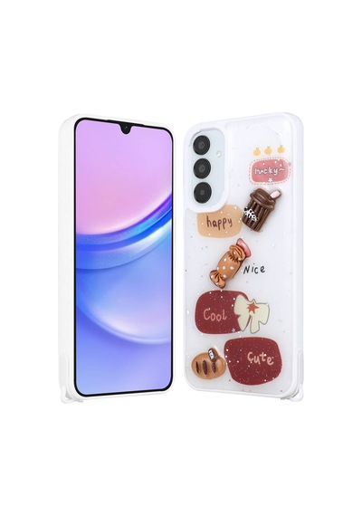 Zore Samsung Galaxy Uyumlu A05s Kılıf Parlayan Simli Kabartma Figürlü Omsy Cevze Kapak - Yeşil