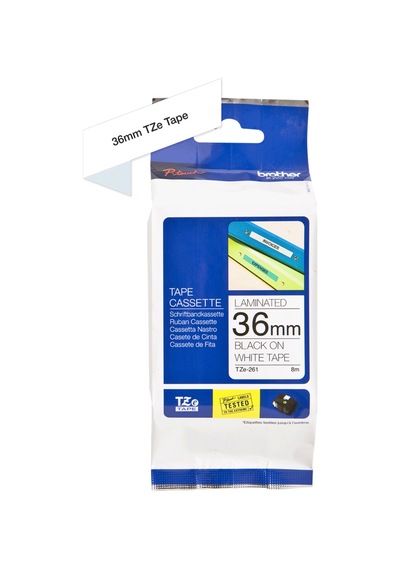 Tze-261 36Mm Beyaz Üzerine Siyah Laminasyonlu Etiket