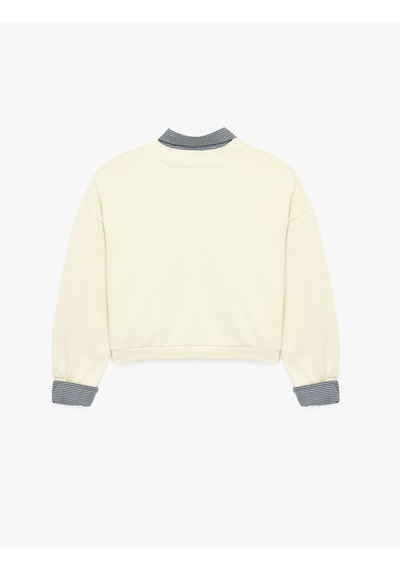 Koton Rahat Kalıp Uzun Kollu Kareli Yaka Detaylı Yarım Fermuarlı Sweatshirt Taş 6sal10557ık