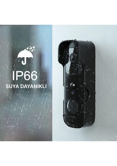 Yeco Bd-10 Akıllı Görüntülü Kapı Zili Hareket Sensörlü, Ip66, Wifi, Çift Yönlü Ses Siyah