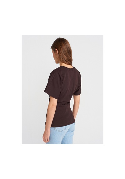 Dilvin 31585 Drape Detaylı T-shirt-koyu Kahve Ekru