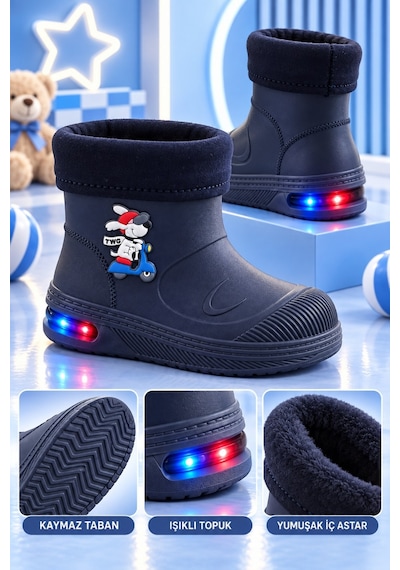 Muggo Muppy Işıklı Kürk Detaylı Unisex Çocuk Günlük Yağmur Ve Kar Botu Lacivert