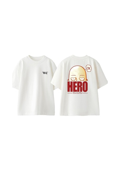 Thewert One Punch Man 4 Tasarım Sırt Baskılı Pamuk Beyaz Oversize T-shirt