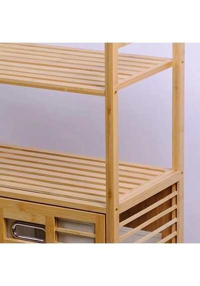 Kirli 2 Kat Organizer Raflı - 2 Bölmeli Önden Çek Aç Kalın Ahşap Bambu Kirli Çamaşır Sepeti 80x33x87cm 5580 Çok Renkli