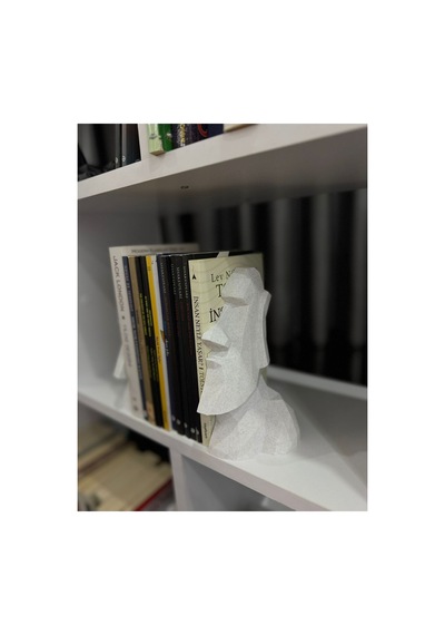 Moai Heykel Kitap Tutucu Granit Mermer Beyaz Kitaplık Desteği