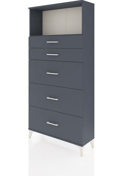 Arges Dolap Tek Raflı 5 Çekmeceli 88x30x182 Antrasit-antrasit Antrasit