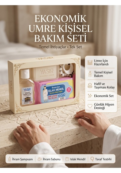 Ekonomik Umre Kişisel Bakım Seti 4 Lü İhram Şampuanı, Sabunu, Islak Mendil Ve Tavaf Tesbihi Standart